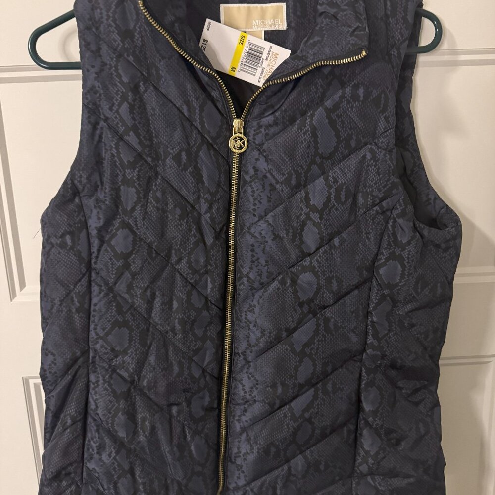 Women's Michael Kors Danish Blue Snakeskin Puffer Vest, Size Large, NWT